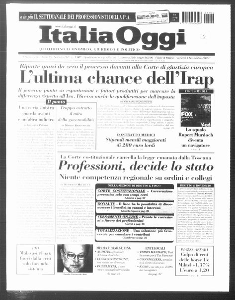 Italia oggi : quotidiano di economia finanza e politica